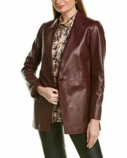Lafayette 148 New York Steele Leather Blazer Women Suits & Separates