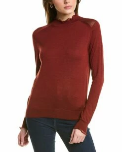 Lafayette 148 New York Ruffle Trim Wool & Silk-Blend Sweater Women Sweaters & Knits
