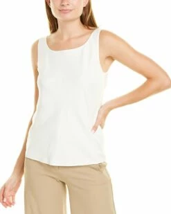 Lafayette 148 New York Bay Mist Silk Tank Women Tops White