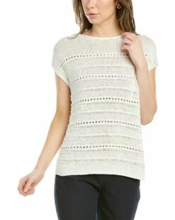 Lafayette 148 New York Bateau Neck Open Stitch Silk-Blend Pullover Women Sweaters & Knits