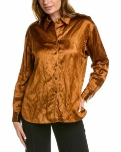 Lafayette 148 New York Crushed Satin Naomi Blouse Women Tops